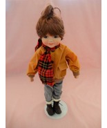 Vintage porcelain cloth body little boy with a cowlick doll in winter ou... - $41.62 CAD