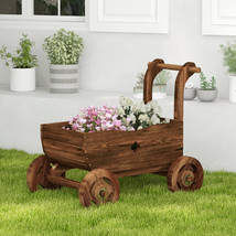 Wooden Raised Garden Planter Box Decorative Wagon Cart Plant Flower Pot Stand - £92.88 GBP