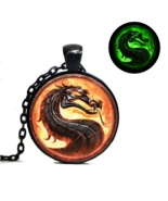 Vintage Mortal Kombat Glow in the Dark Glass Dome Dragon Pendant Necklace - £8.59 GBP+