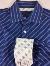 Robert Graham L Blue Diagonal Striped Long-Sleeve Cotton Shirt Flip Cuffs - $27.93