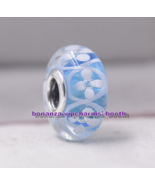 925 Sterling Silver Handmade Lampwork Blue Field of Flowers Murano Glass... - $6.60