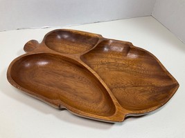 MCM Monkey Pod Wood Divided Serving Bowl Made In Hawaii Banana Leaf Shape 13" - £29.01 GBP