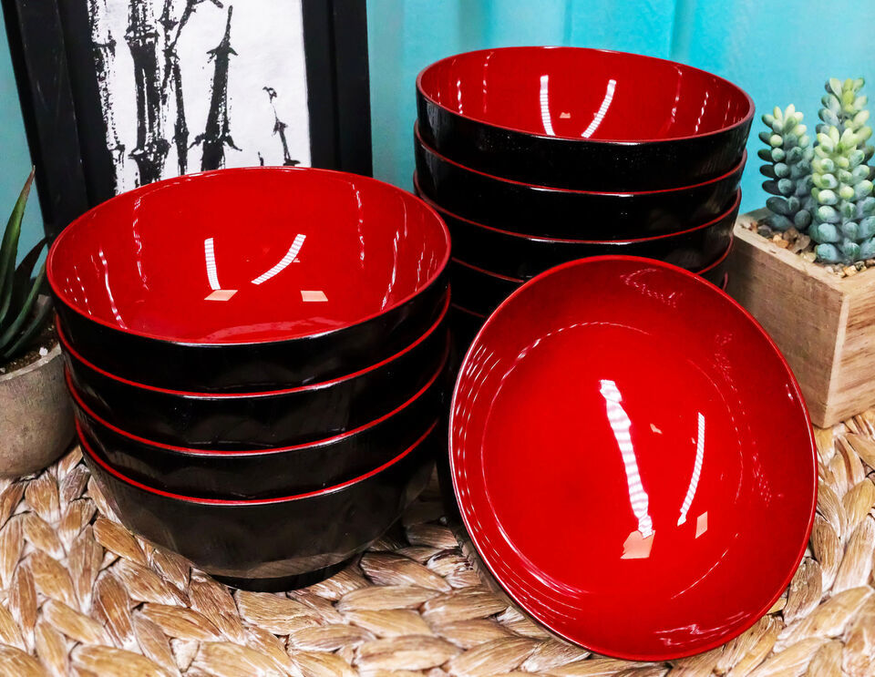 Ebros Made In Japan Traditional Small Black Red Lacquer Copolymer Plasti... - $23.99