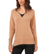 Sam and Jess Womens Black Lace V-neck Sweater Stretch Long Sleeve Size M... - $36.04 CAD