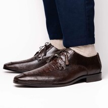 Merida Caiman and Lizard Dress Derby's Shoes Tasseled Laceup Brown image 6