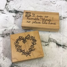 Vintage Rubber Stamps No Place Like Home Rose Heart Wreath Lot Of 2  - £7.74 GBP