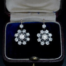 1.5ct Round Cut Antique Cluster Diamond Stud Earrings 14K White Gold Plated - £84.49 GBP