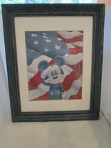 WDW Disney Mickey Mouse Patriotic American Flag Custom Framed Print Gent... - £39.33 GBP