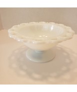 Milk White Anchor Glass Scalloped Open Lace 5” Pedestal Bowl Anchor Hock... - $13.33