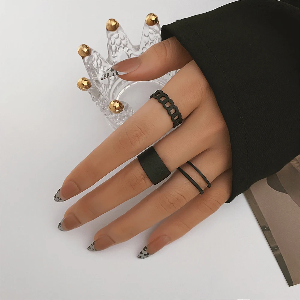 Punk Black Finger Rings For Women Men Simple Chain Ring Set Fashion Ring... - $17.30