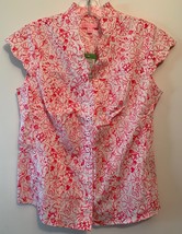 NWT $138 Lilly Pulitzer 6 Pink White Floral Button Up Scalloped Edge Blo... - £31.13 GBP