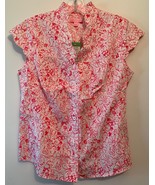 NWT $138 Lilly Pulitzer 6 Pink White Floral Button Up Scalloped Edge Blo... - $55.44 CAD