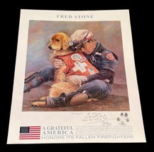 Signed "A Grateful America" Art Print Fred Stone 31x 25" Firefighter Rescue Dog image 1