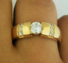 1.30Ct 14k Yellow Gold Over Men&#39;s Round Diamond Engagement Wedding Ring Band - £65.95 GBP