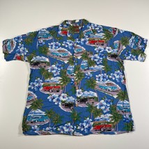 Island Collection Hawaiian Shirt Mens L Cars Palms Short Sleeve Buttons Collar - £10.95 GBP