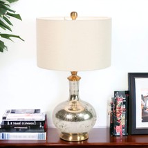 27&quot; Silver Metallic Glass LED Table Lamp With Ivory Drum Shade - $474.16