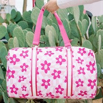 Pink Flowers Checkered Travel Weekender Duffle Bag with Crossbody Strap - £43.51 GBP