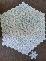 Vintage Hand Crochet White Blue Tablecloth Topper &amp; Doily Granny Hexagon - £23.46 GBP