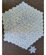 Vintage Hand Crochet White Blue Tablecloth Topper &amp; Doily Granny Hexagon - £23.30 GBP