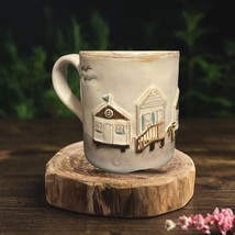 Mud Pie 3D Mug Ocean View Homes Seagulls Birds Beach Coffee Tea Stoneware Cup - £14.03 GBP