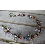 Silver DRAGONFLY ANKLET 11.5&quot; purple beads - $25.53 CAD