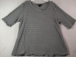 WHO WHAT WEAR T Shirt Top Womens Large White Black Striped 3/4 Sleeve Round Neck - £7.50 GBP