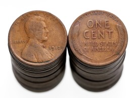 1912 1C Wheat Cent Roll 50 Pieces Good+ Condition, No Major Problems - $49.50
