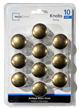 Mainstays Knobs 10 Pack Antique Brass Finish Easy Application - £27.16 GBP