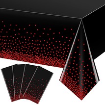 4 Pack Red And Black Dot Plastic Tablecloth, Red Stamping Dot Confetti R... - £18.17 GBP