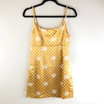 Wild Fable Mini Slip Dress Sleeveless Satin Slit Floral Geometric Yellow M - $12.59
