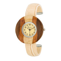 Brenna Beige Wood Inspired Leather Cuff Watch - $35.99