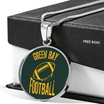 Green Bay Circle Pendant Football Fan Necklace Stainless Steel or 18k Gold 18-2 - $42.70+