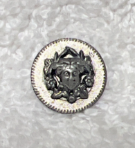 Victorian Silvertone Metal Woman's Face Garland w Sparkler Back Button 9... - $7.43