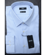Hugo Boss Men&#39;s Eliott Travel Fresh Regular Fit Blue Striped Dress Shirt... - £56.06 GBP