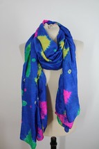Delhi York Blue Rainbow Tie Dye 100% Silk Scarf Shawl Wrap 42x82 - $19.95
