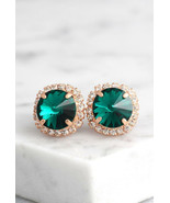 3Ct Round Cut Lab Created Green Emerald Halo Stud Earrings 14K Rose Gold... - £99.84 GBP