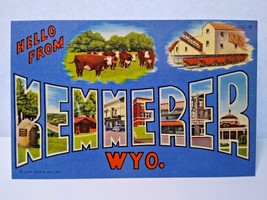 Greetings Hello From Kemmerer Wyoming Postcard Large Big Letter Unused Cows Farm - £5.02 GBP