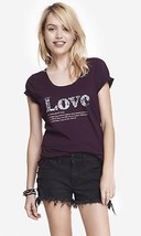 EXPRESS Sequined Love Scoop Neck Graphic Tee Size-S - £14.79 GBP
