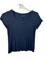 Abercrombie &amp; Fitch Ribbed Lettuce Hem Short Sleeve Top Navy Blue Size M - $10.22