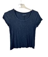 Abercrombie &amp; Fitch Ribbed Lettuce Hem Short Sleeve Top Navy Blue Size M - $189.81 MXN