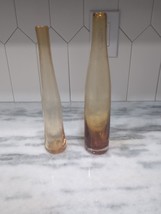 Handblown Amber Colored Blown Glass Vases, Mid Century Vintage Bubble Tall Vases - £23.36 GBP