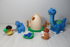 Fisher Price little people Blue Brontosaurus Dinosaur set cavemen egg food - $39.59