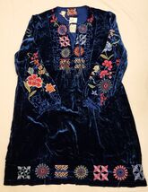 Johnny Was Embroidered Velvet Mini Dress Size-M Blue - $197.98