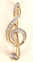 Swarovski Brooch Pin Treble Clef Music Note Crystal Rhinestones Gold Tone Signed - £35.44 GBP