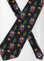 Classic Holiday vintage tie 4x56&quot; Santa Christmas Trees and bells presents - $6.92