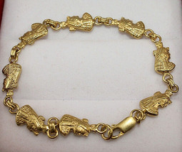 Egyptian Queen Cleopatra Bracelet Stamped 18K Yellow Gold Pharaonic 7.5&quot; 12 Gr - £1,136.61 GBP