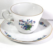 Tea Cup &amp; Saucer Set Germany Seltman Weiden  Demitasse Blue Pink Floral Vintage  - £8.62 GBP