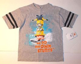 Despicable Me Boys Gray T-Shirts Minions We Do Our Own Stunts Sizes M 5-6 NWT - £7.65 GBP