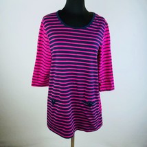 Blair Womens Large L Cotton Blend Pink Blue Striped Top - £13.45 GBP