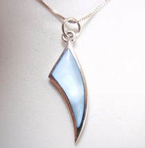 Shark Tooth-Shaped Blue Mother of Pearl 925 Sterling Silver Necklace Small - £12.67 GBP